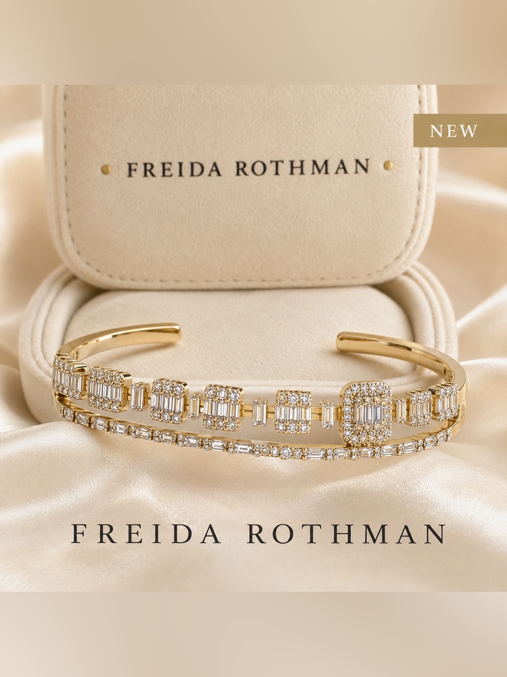 Freida Rothman Gold Crystal Tennis Bracelet new